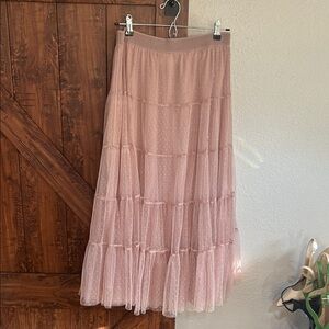 Anthropologie Blush Pink Tiered Mesh Maxi Skirt